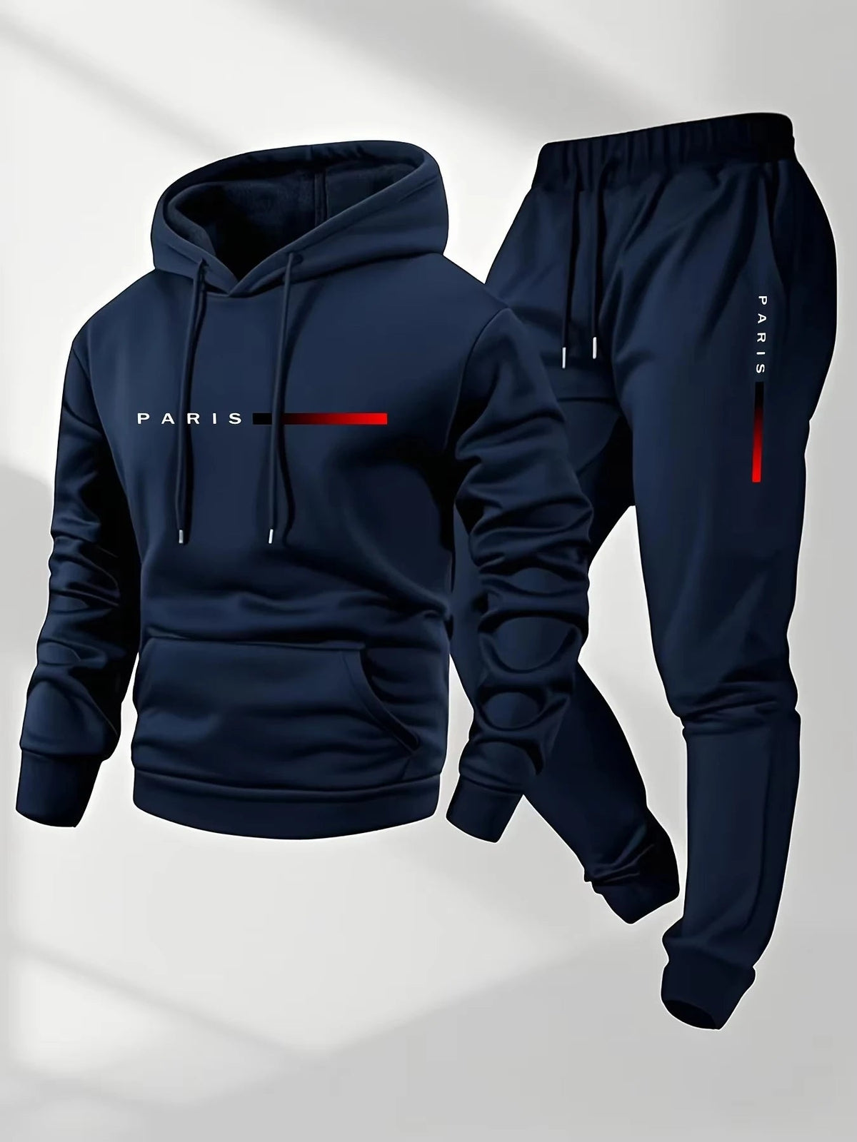 PARIS Letter Print Sweatshirt Suit Men's Fleece Hoodie Pants Set Spring Autumn Winter Warm Casual Sports Pullover Trousers Sets Good Vibrations