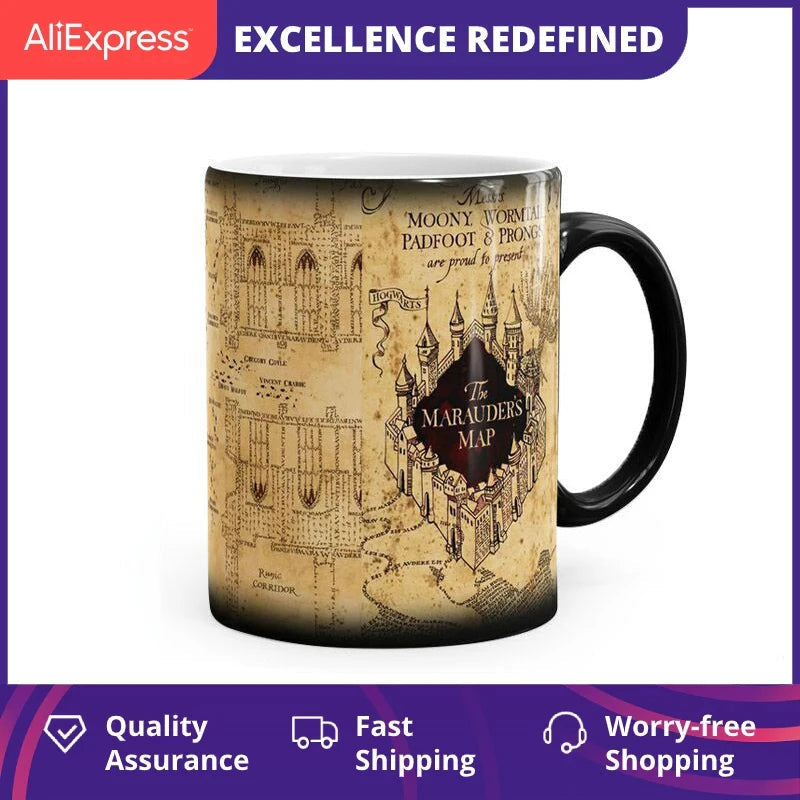 Creative Magic Mug,Color Changing Mug Marauders Map Mischief Managed Wine Tea Cup  Hot Drink Cup Creative Drinkware Gifts Good Vibrations