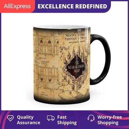 Creative Magic Mug,Color Changing Mug Marauders Map Mischief Managed Wine Tea Cup  Hot Drink Cup Creative Drinkware Gifts Good Vibrations