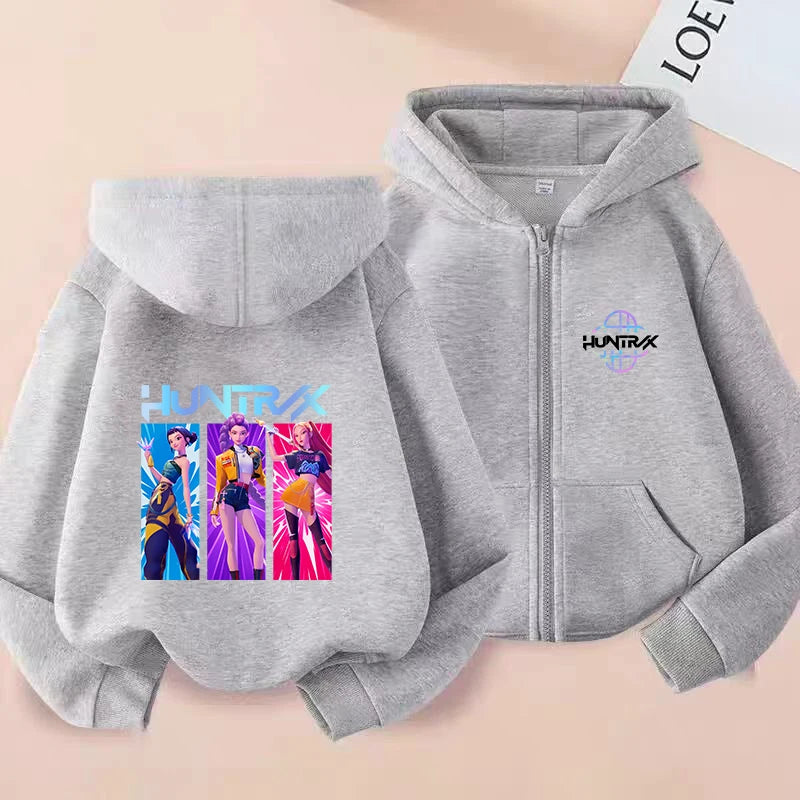 Demon Hunters K-pop Film Zipper Hoodie Fashion Oversized Jacket Zip Up Sweatshirt Streetwear Good Vibrations