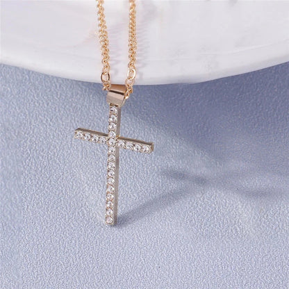 Fashion Cross Necklace for Women Men Gold Silver Color Dazzling Crystal Jesus Crucifix Necklace Christian Jewelry Wholesale Good Vibrations