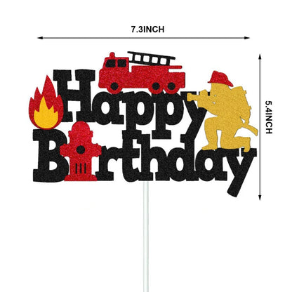 Fireman Cake Topper Cupcake Toppers Fire Hydrant Truck Firefighter Helmet Theme for Kids Boy Girl Happy Birthday Cake Decoration Good Vibrations