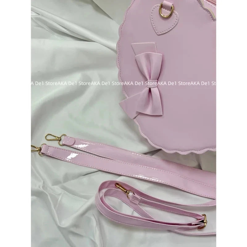PU Heart Lolita Handbags Girls Bowknots Decor Japanese Shoulder Bags Two Sized Kawaii Shell Purses Cute Pink Messenger Bag Gifts Good Vibrations