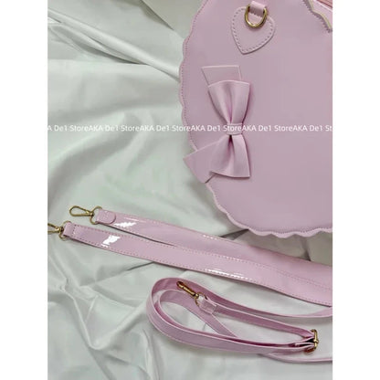 PU Heart Lolita Handbags Girls Bowknots Decor Japanese Shoulder Bags Two Sized Kawaii Shell Purses Cute Pink Messenger Bag Gifts Good Vibrations
