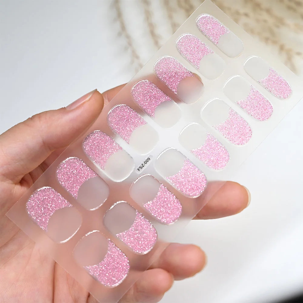 UV Semi-Cured Gel Nail Wraps Stickers Strips French Long Lasting Full Cover LED Gel Semi Cured Nail Sliders For Nail Extension & Good Vibrations