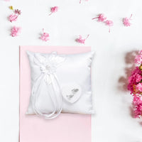 Wedding Ring Pillow Elegant Heart Bowknot Ring Bearer Pillow Portable Wedding Supplies Good Vibrations