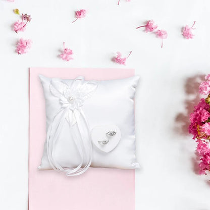 Wedding Ring Pillow Elegant Heart Bowknot Ring Bearer Pillow Portable Wedding Supplies