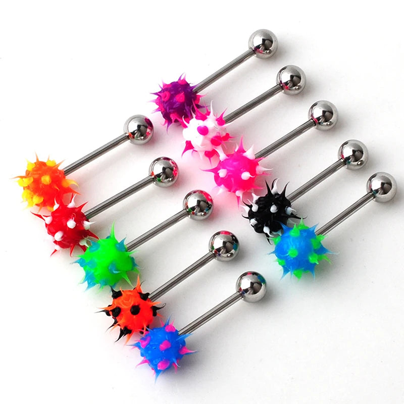 Surgical Steel Vibrating Tongue Ring Tongue Piercing Ring Colorful Rock Personality Rubber Barbell Tongue Ring Bar Body Jewelry Good Vibrations
