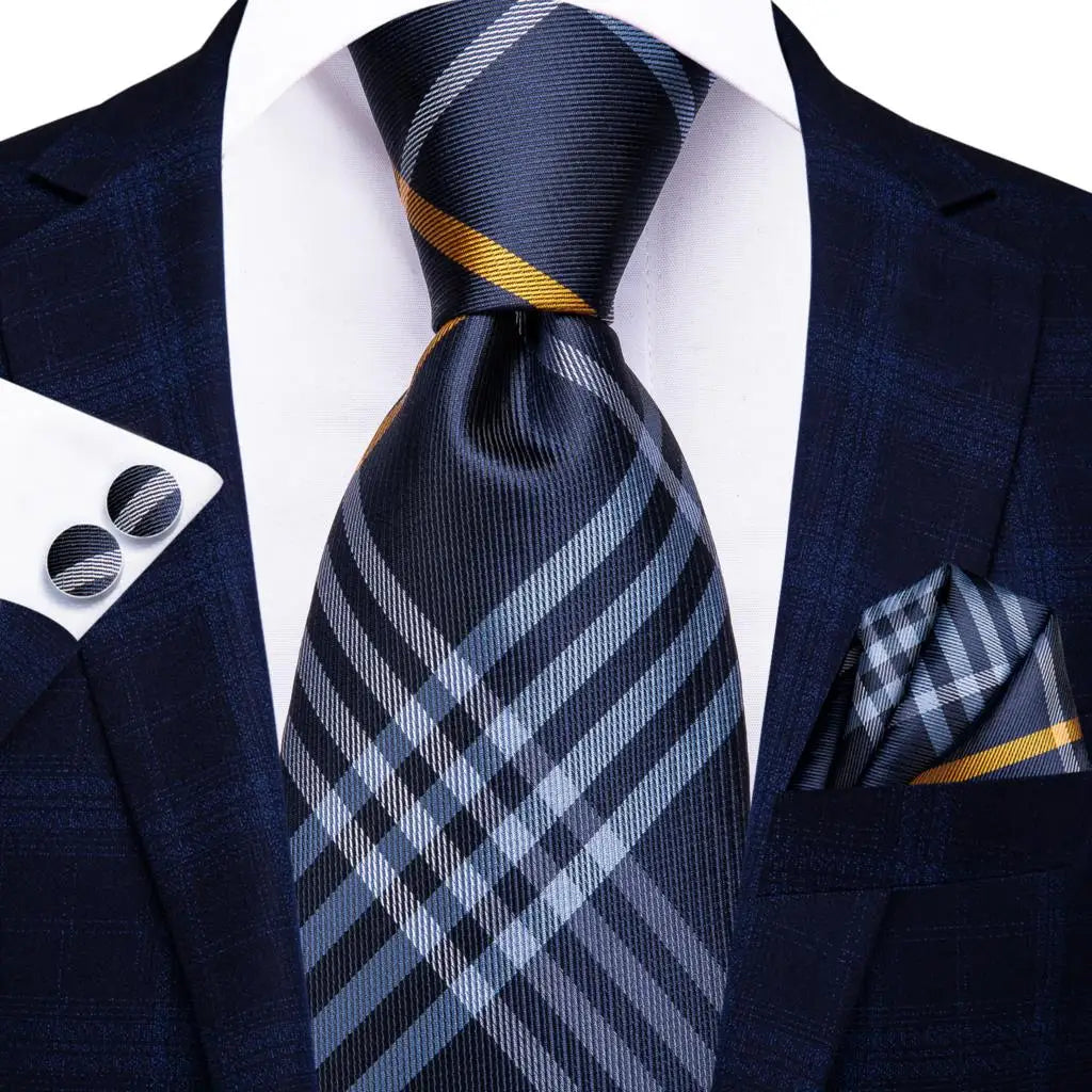Hi-Tie Blue Business Solid 100% Silk Men's Tie NeckTie 8.5cm Ties for Men Formal Luxury Wedding High Quality Gravata Good Vibrations