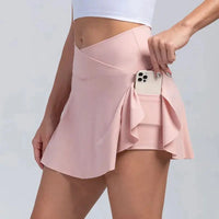 Women Pleated Tennis Skirt With Pockets Shorts Athletic Skirts Crossover Breathable Athletic Golf Skorts Workout Sports Skirts Good Vibrations