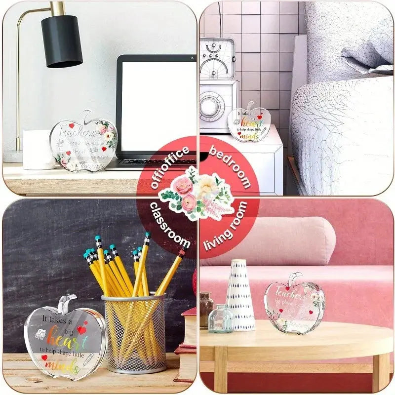 Teacher Keepsake Set: 2 pieces, acrylic – women's thank you/retirement gifts, desk decor, paperweight. Good Vibrations