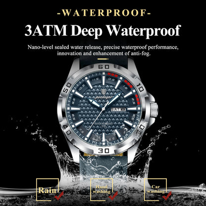POEDAGAR Original Man Wristwatch Top Luxury Waterproof Luminous Date Week Watch For Men Quartz Sport Leather Men's Watches Reloj Good Vibrations