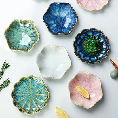 Japanese Ceramic Plate Retro Kiln Glaze Barbecue Mini Dipping Dish Sashimi Sushi Soy Sauce Dishes Home Desktop Snack Plates New Good Vibrations