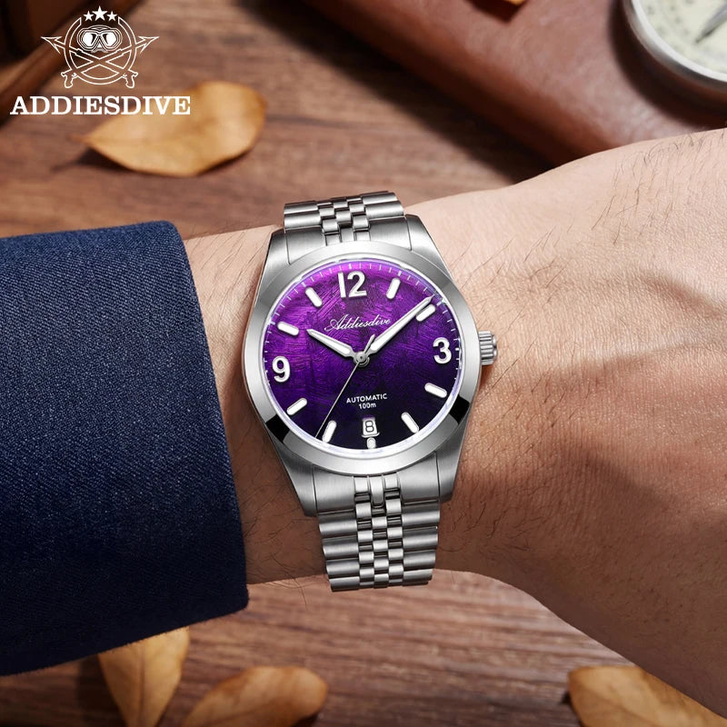 ADDIESDIVE 2026 New Men's Automatic Mechanical Watch 100m Waterproof Sapphire Crystal Calendar Super Luminous Dive Male Watches Good Vibrations