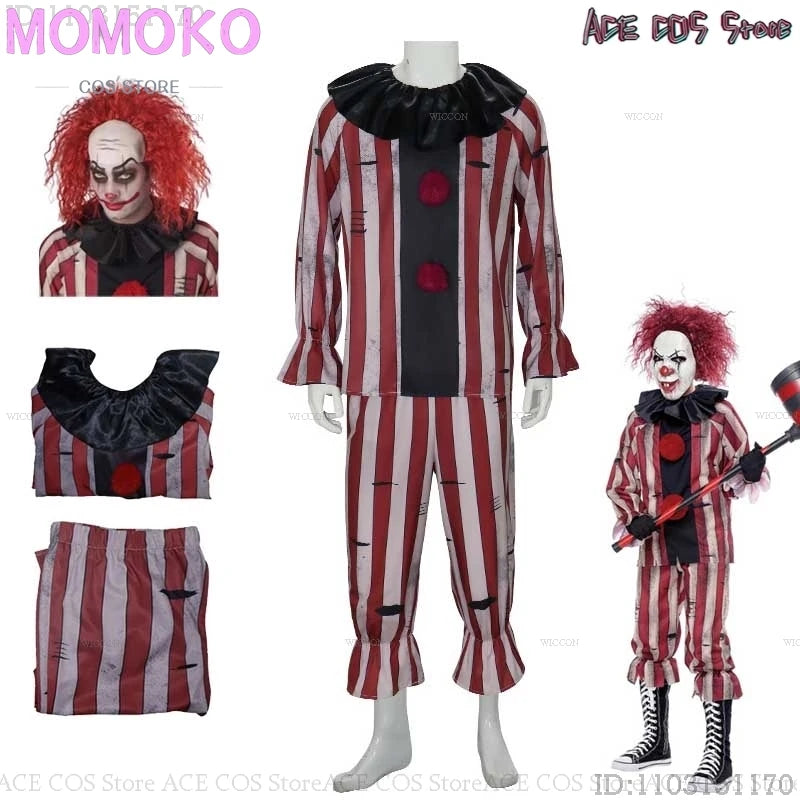 Halloween Horror Scary Clown Nightmere Party Creepy Killer Clown Cosplay Costume Red Wig Party Carnival Women Masquerade Outfit Good Vibrations