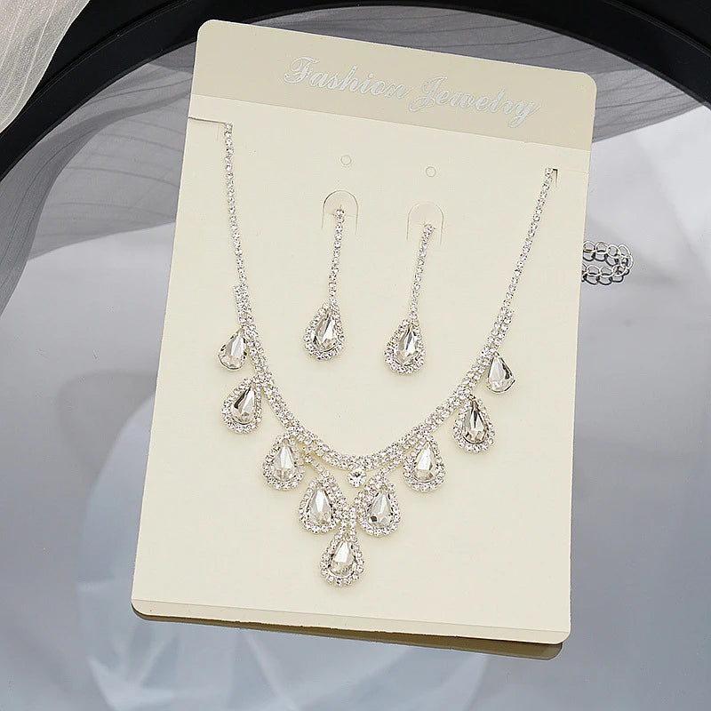 Bridal Wedding Jewelry Women Silver-Plated Rhinestone Long Earrings Dress Accessories Bridesmaid Delicate Crystal Necklace Set Good Vibrations Adult Super Store