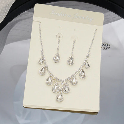Bridal Wedding Jewelry Women Silver-Plated Rhinestone Long Earrings Dress Accessories Bridesmaid Delicate Crystal Necklace Set Good Vibrations Adult Super Store