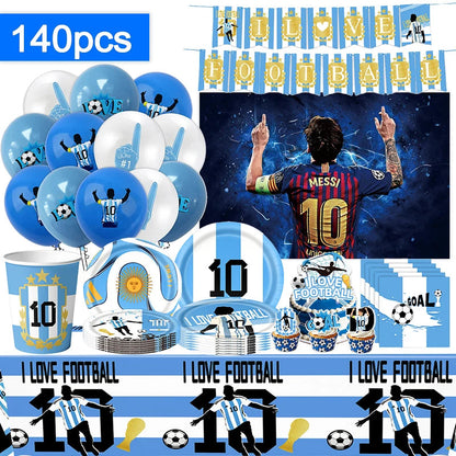 Soccer Party Supplies Superstar Messi Football Birthday Party Decoration Disposable Tableware Tablecloth Plates Cup Backdrop Good Vibrations