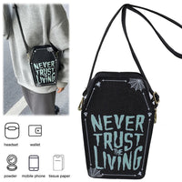 Gothic Shoulder Bag Women PU Leather Coffin Shape Handbag Adjustable Strap Hobo Bag Phone Bag for Halloween Cosplay Good Vibrations