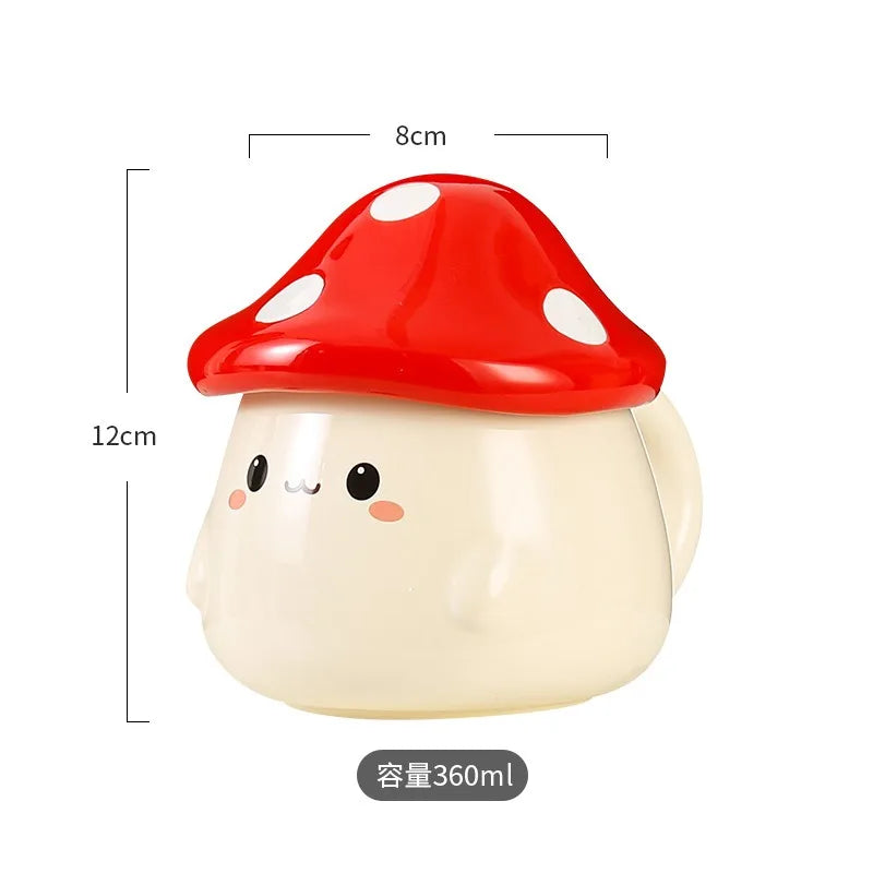 Mushroom Ceramic Mug with Lid Creative Couple's Cup Latte Mug Milk Cup Oat Cup Breakfast Cups Home Drinking Cups Tea Cups Good Vibrations
