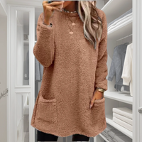 2025 Women Fall Winter Sweatshirt Thick Plush Windproof Sweatshirt Half-high Collar Warm Casual Mid Length Pockets Sweatshirt Good Vibrations