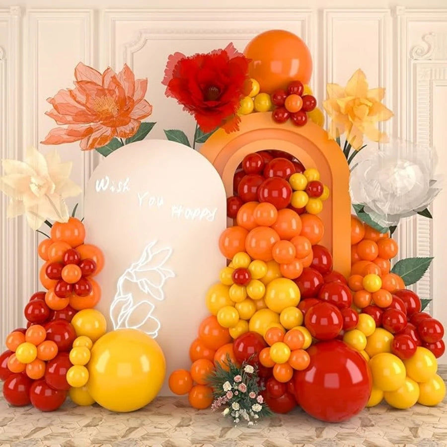 96 Pieces Set of Wedding Theme Balloon Garland Arch Set Red, Yellow and Orange Latex Party Balloon Birthday Party Romantic Wedding Decoration Good Vibrations