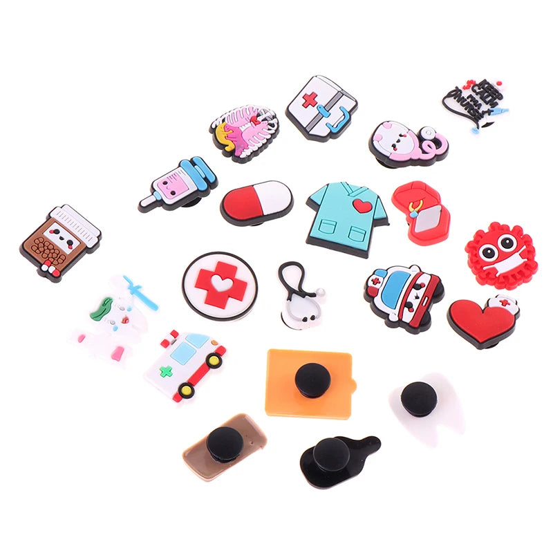 10PCS/Pack Medical PVC Shoe Charms Cute Stethoscope Syringe Shoe Buckle Decoration Jibz Fit Croc Kids X-mas Gifts Random Good Vibrations