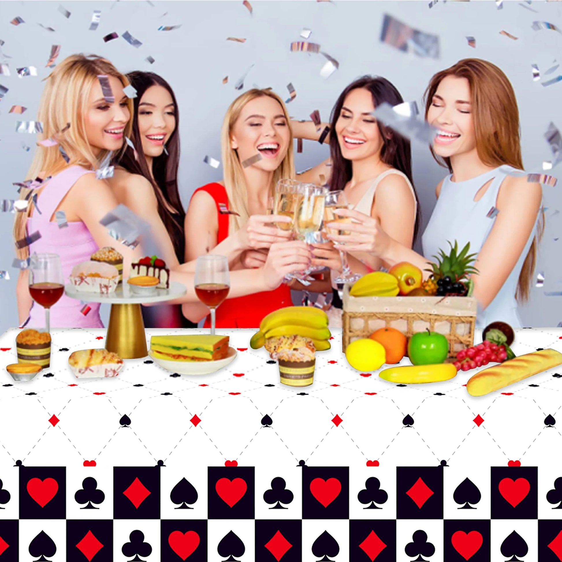 Casino Las Vegas Poker Party Disposable Tablecloth Magician Dollar Playing Cards Birthday Party Camping Mat Table Cover Decor Good Vibrations