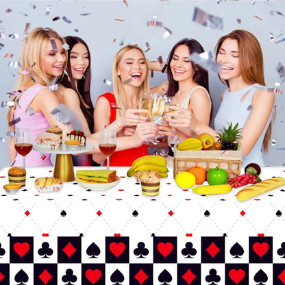 Casino Las Vegas Poker Party Disposable Tablecloth Magician Dollar Playing Cards Birthday Party Camping Mat Table Cover Decor Good Vibrations