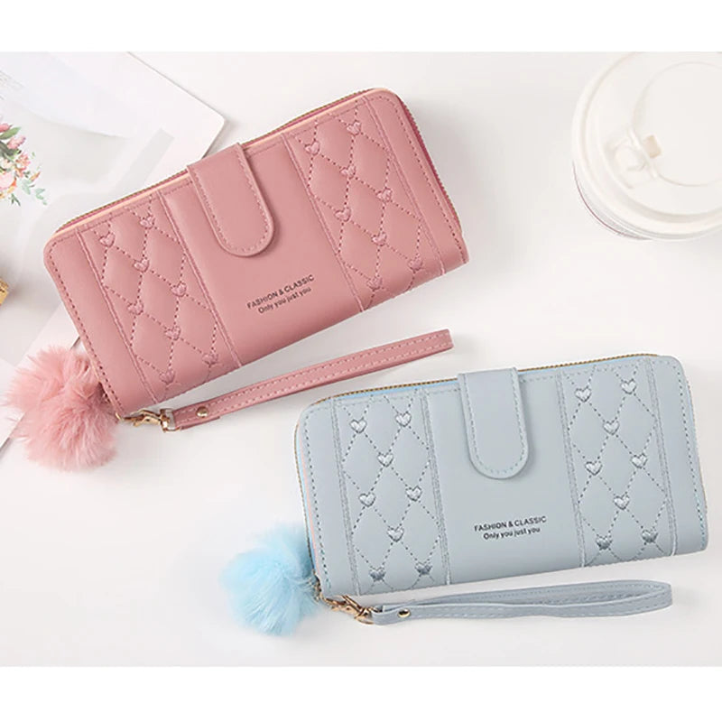 Women Long Wallet Pu Leather Card Holder Large Capacity Hasp Zipper Coin Purse Multi Card Organizer Cell Phone Wristlet Handbag Good Vibrations