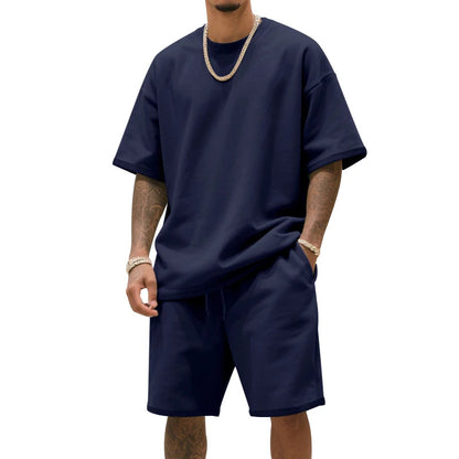 Men's Two-Piece Clothing Set, Loose Round-Neck T-Shirt and Shorts Set, Casual Sportswear, Perfect for Summer Good Vibrations