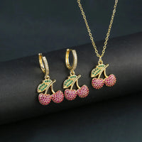 Light Luxury Crystal Zirconia Red Cherry Jewelry Set Earrings Necklace for Women Girls Sweet Jewelry Accessories Party Gifts Good Vibrations Adult Super Store