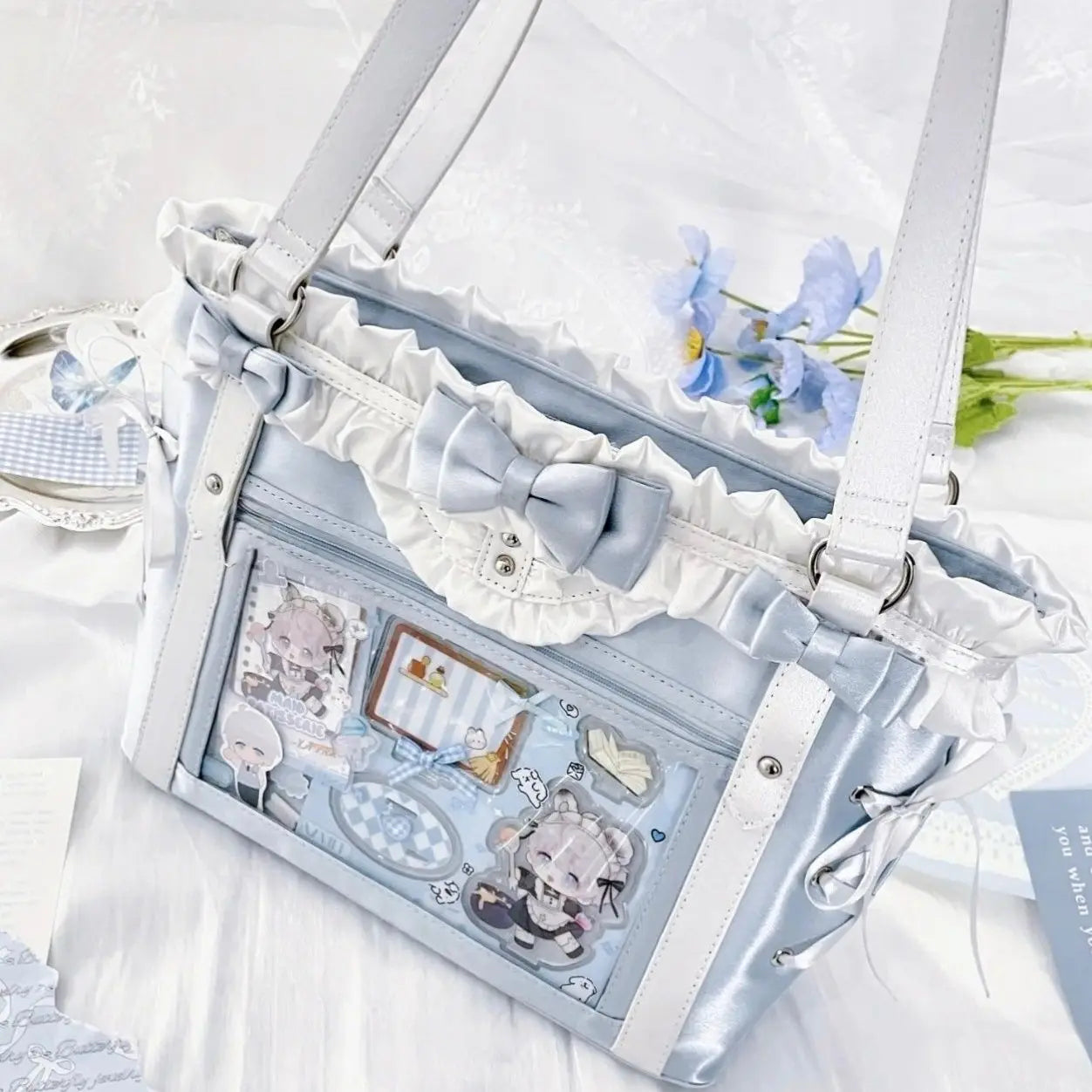 JIAERDI Lolita Cute Bow Shoulder Bag Ladies Harajuku Leather Square Large Capacity Ita Bag Anime Handle Purse Y2K Tote Bag 2025 Good Vibrations