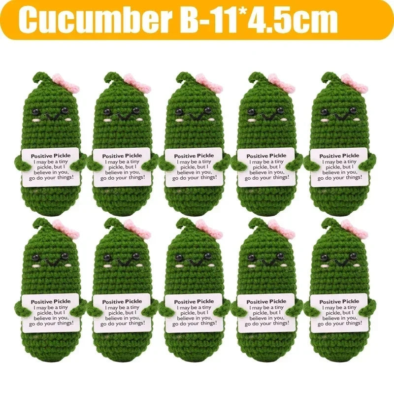 Positive Energy Handmade Plush Wool Knitting Shark Potatoes Doll Emotional Support Hug Pocket with Card Creative Festivals Gift Good Vibrations