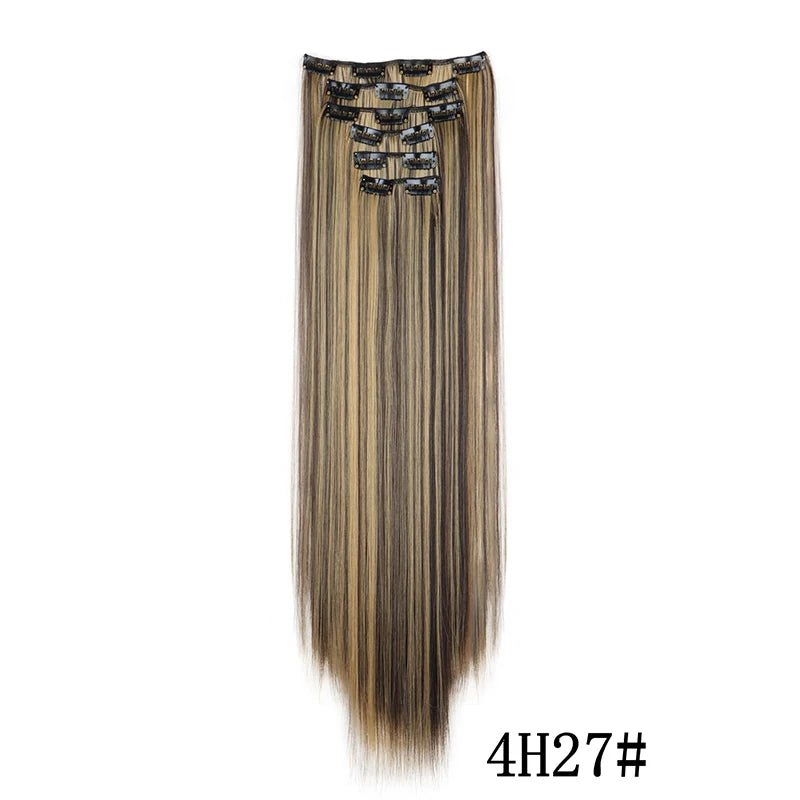Synthetic Clips in Hair Extensions Long Straight Hairstyle Blonde Black Hairpieces Heat Resistant False Hair Daily Use Good Vibrations