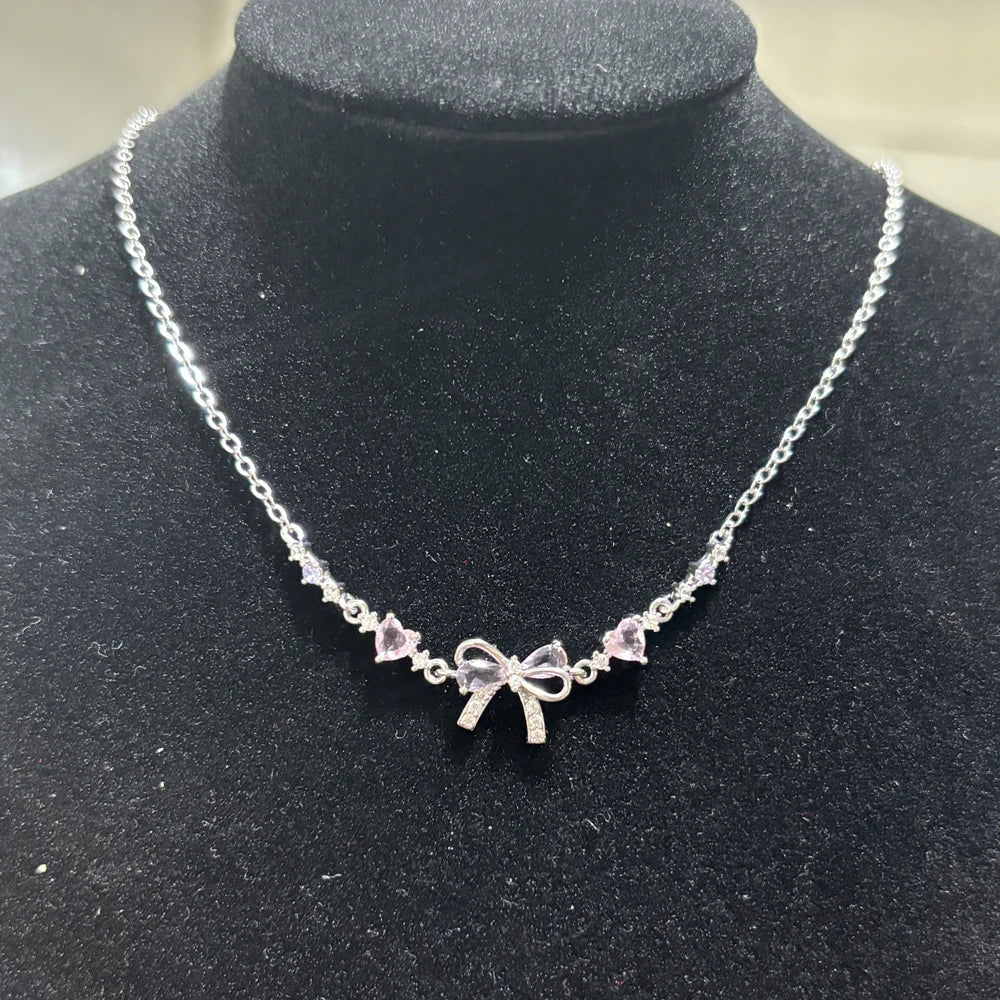 Y2K Exquisite Sweet Pink Zircon Bowknot Love Heart Chain Bracelet For Women Girls Party Birthday Jewelry Gift Good Vibrations Adult Super Store