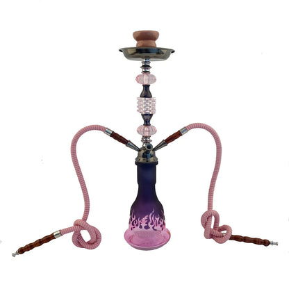 Pink double pipe hookah water pipe with metal and glass design, medium Arabic shisha style.