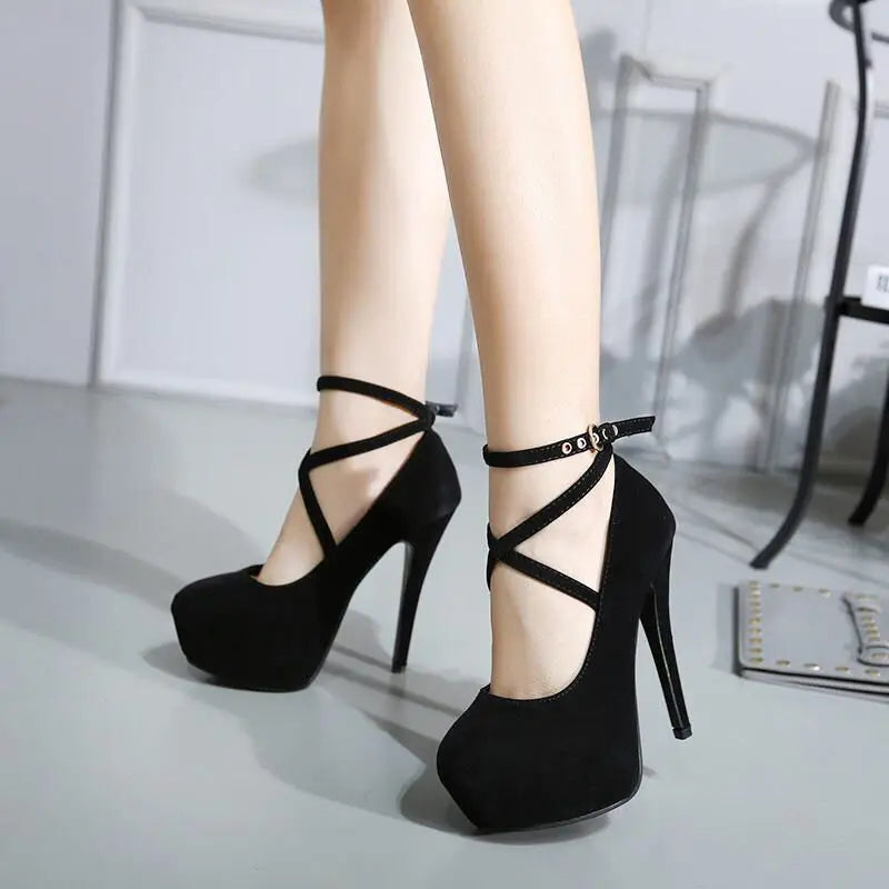 Sexy High Heels Ladies Stilettos Strappy Pumps Women's Sandals Summer Shoes Platform Heels Woman Ankle Strap Shoes Good Vibrations