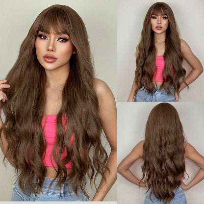 Ginger Orange Synthetic Wigs for Black Women Long Wavy Wigs with Bangs Cosplay Colored Hair Heat Resistant Body Wave Party Wig Good Vibrations