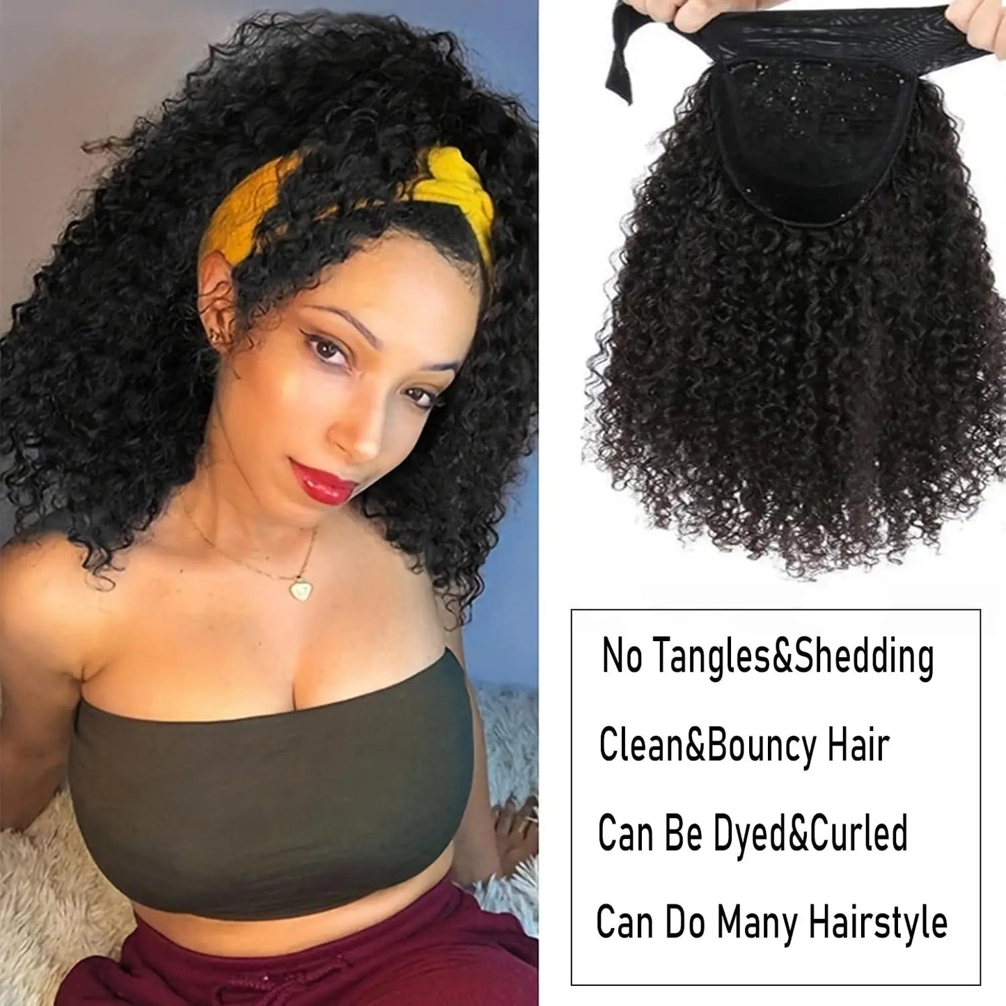 YAVIDA Curly Headband Wig Human Hair 10-24 Curly Hair Headband Wig Indian Virgin Machine Made  Human Hair Wigs With Headband Good Vibrations