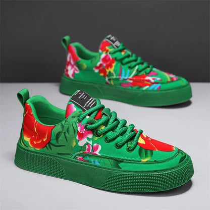Fashion Men Casual Shoes Outdoor Men Running Sneakers Comfortable Floral Cloth Platform Walking Shoes Lightweight Tennis Shoes Good Vibrations
