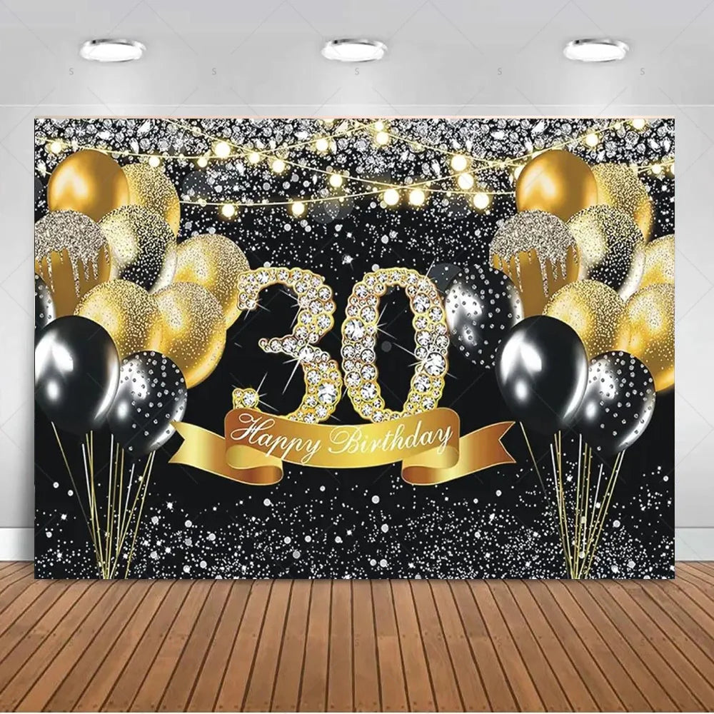 30th Birthday Party Decor Background Pink Black Gold Glitter Woman Man 30 Years Old Photography Backdrop Supplies Adult Gifts Good Vibrations