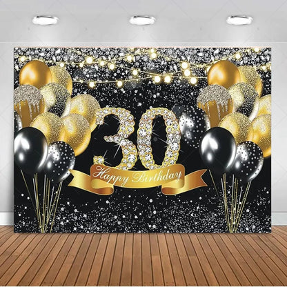 30th Birthday Party Decor Background Pink Black Gold Glitter Woman Man 30 Years Old Photography Backdrop Supplies Adult Gifts Good Vibrations