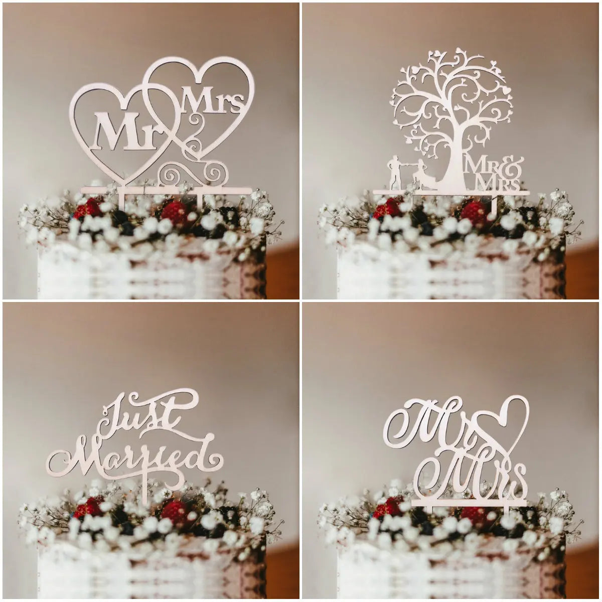 1Pcs Hollow Letter Love Just Married Mr&Mrs Cake Topper Bride and Groom Wooden Wedding Cake Topper For Wedding Party Supplies Good Vibrations