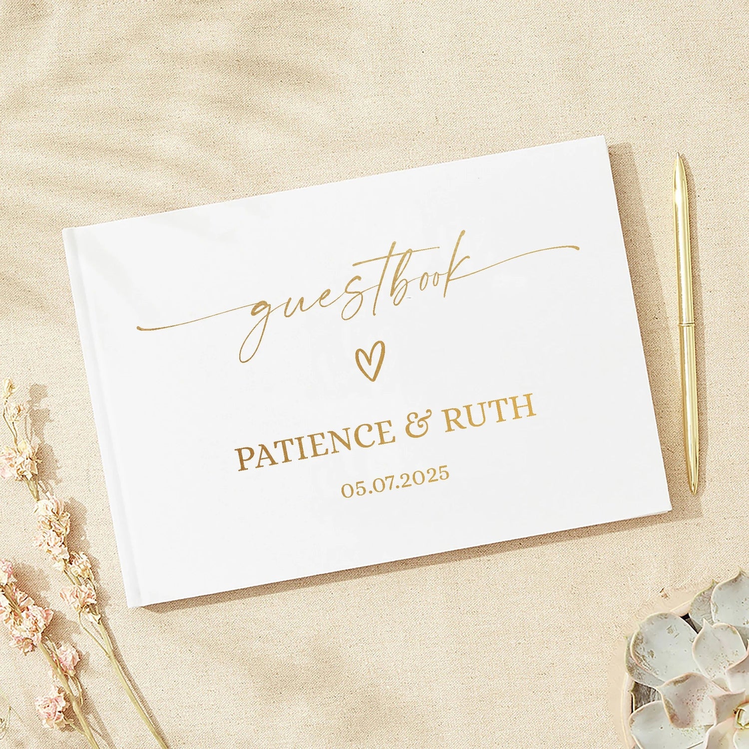 Personalized Guest Book for Wedding Noble Message Photo Album Simple Elegant Horizontal Wedding Reception Signing Book Good Vibrations