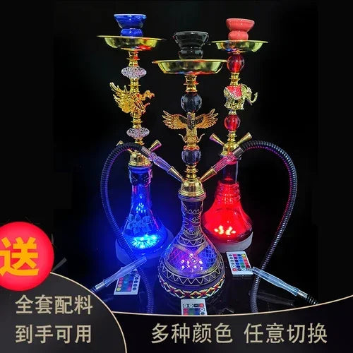 Bar KTV Large, Medium, Small Smoke Fruit Flavor Filter Hookah Set with Glass Material, Multi-Color LED, Chinese Origin.