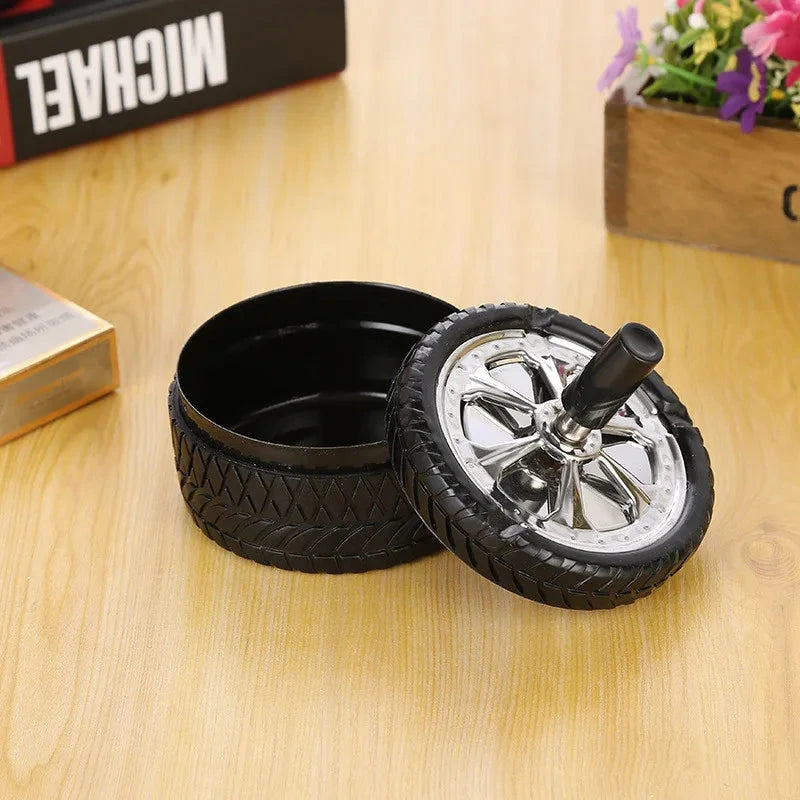 New Creative Tyre Hub Rotating Style Fashion Ash Tray Alloy Round Smokeless Press Up Ashtray portable ashtray Good Vibrations Adult Super Store