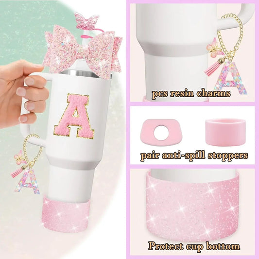 8PCS Cup Accessories Set for Stanley 30oz 40oz Tumbler Straw Topper Cover Cap Boot,Spill Proof Stopper Charm Initials Sticker Good Vibrations Adult Super Store