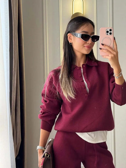Fashion Knitting 2 Piece Sets Women Outfit Autumn Clothing Women 2026 Polo-Neck Pullover Sweater Long Pants Suit Knit Woman Sets Good Vibrations
