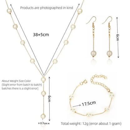 4pcs Gold-color Necklace Earring Bracelet Set Ladies Elegant Imitation-Pearls Collection Temperament Tassel Jewelry Good Vibrations Adult Super Store